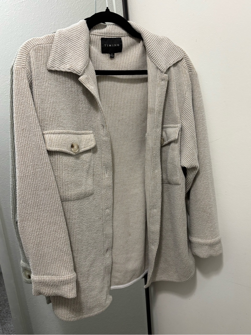 TIMING Cream Waffle Knit Shirt Jacket